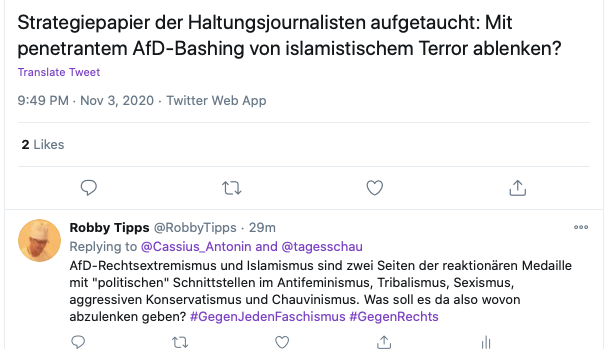 Twitter-Talk über Islamistten und AfD-Rechtsradikale