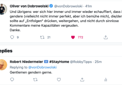 Oliver von Dobrowolski gendert auf Twitter.