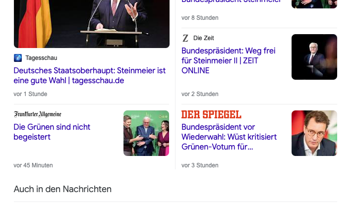 Schlagzeilen Neuigkeiten über Bundespräsident und Steinmeiers bei der Google-Suche